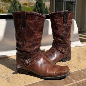 *SOLD* Durango 9 Brown Leather Western Cowboy Riding Motorcycle Buckle Boots